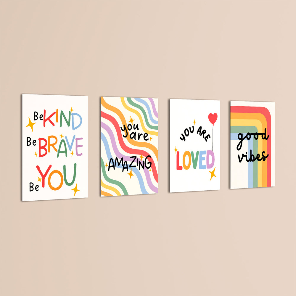 Be Kind Be Brave Good Vibes 4 Pieces Kids Metal Wall Art.