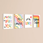 Be Kind Be Brave Good Vibes 4 Pieces Kids Metal Wall Art.