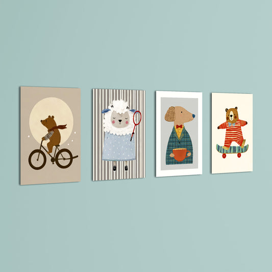 Dapper Storybook Animals 4 Pieces Kids Metal Wall Art.