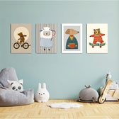 Dapper Storybook Animals 4 Pieces Kids Metal Wall Art.