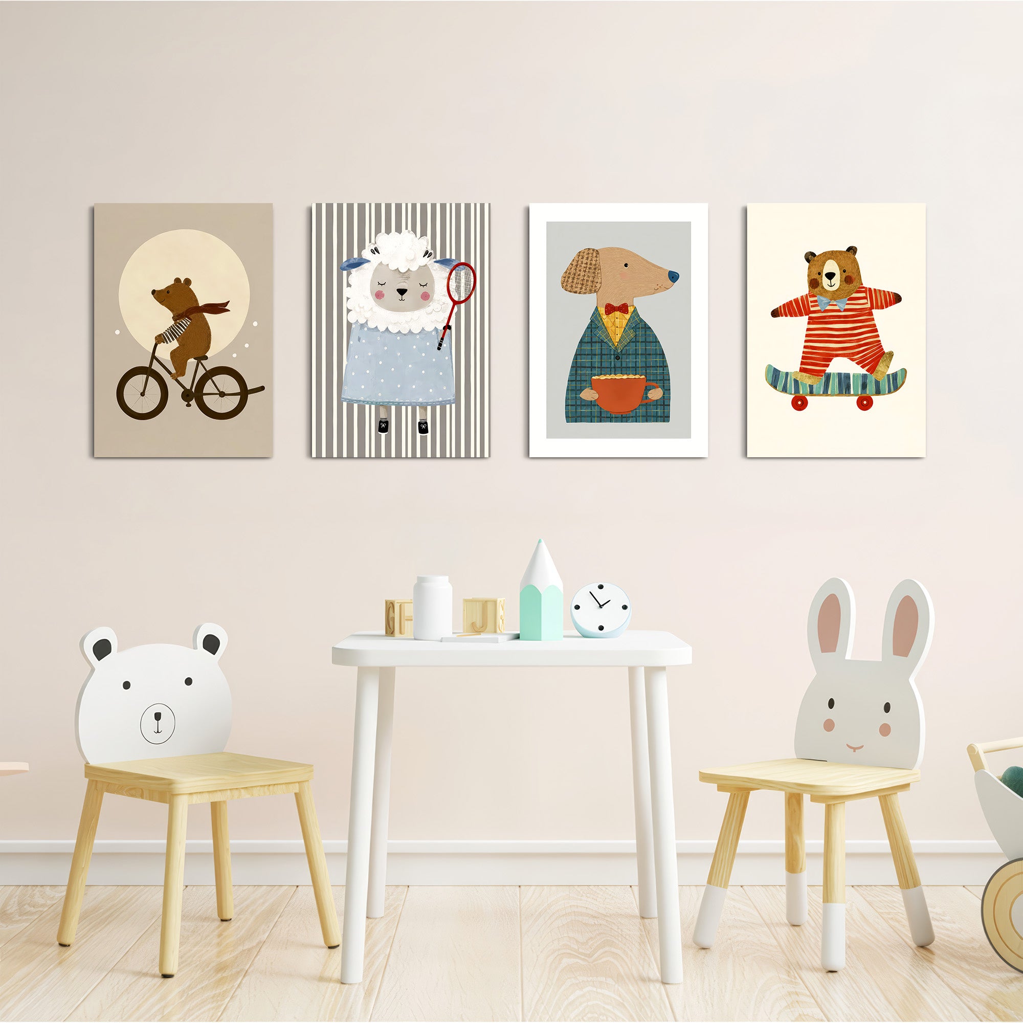 Dapper Storybook Animals 4 Pieces Kids Metal Wall Art.