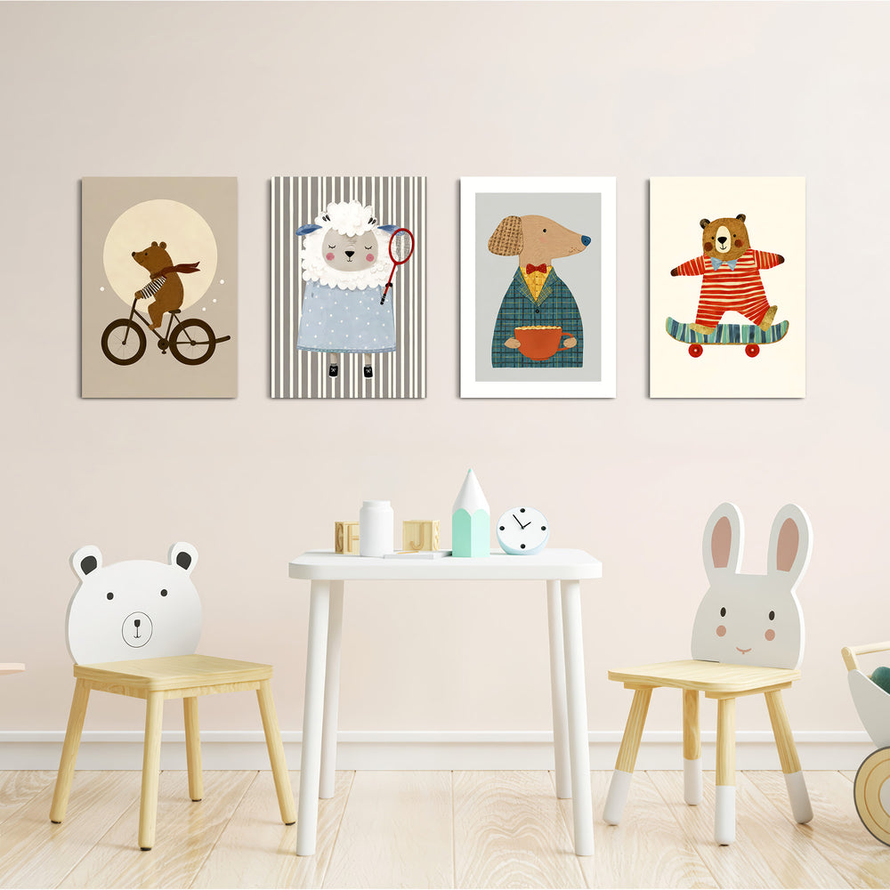 Dapper Storybook Animals 4 Pieces Kids Metal Wall Art.