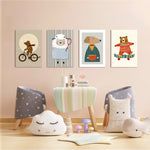 Dapper Storybook Animals 4 Pieces Kids Metal Wall Art.