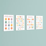 Feelings Alphabet Shapes Numbers 4 Pieces Kids Metal Wall Art.