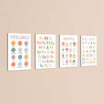 Feelings Alphabet Shapes Numbers 4 Pieces Kids Metal Wall Art.
