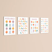 Feelings Alphabet Shapes Numbers 4 Pieces Kids Metal Wall Art.
