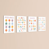 Feelings Alphabet Shapes Numbers 4 Pieces Kids Metal Wall Art.