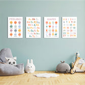 Feelings Alphabet Shapes Numbers 4 Pieces Kids Metal Wall Art.