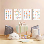 Feelings Alphabet Shapes Numbers 4 Pieces Kids Metal Wall Art.