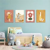 Boho Tea Party Animals 4 Pieces Kids Metal Wall Art.