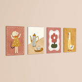 Boho Tea Party Animals 4 Pieces Kids Metal Wall Art.