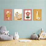 Boho Tea Party Animals 4 Pieces Kids Metal Wall Art.