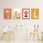Boho Tea Party Animals 4 Pieces Kids Metal Wall Art.