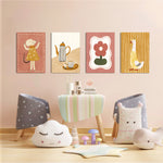 Boho Tea Party Animals 4 Pieces Kids Metal Wall Art.