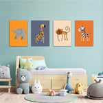 Safari Animals 4 Pieces Kids Metal Wall Art.