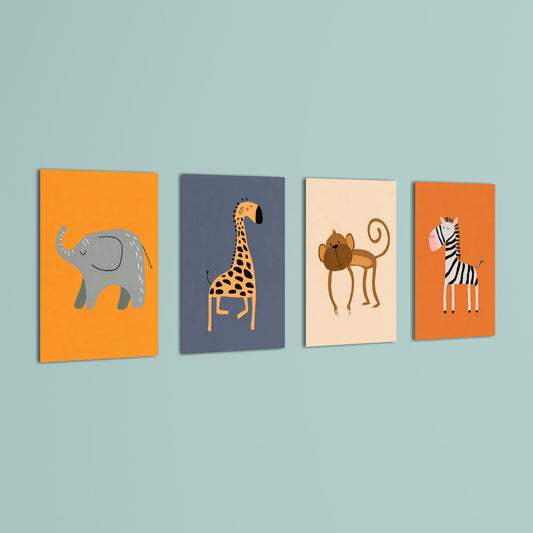 Safari Animals 4 Pieces Kids Metal Wall Art.
