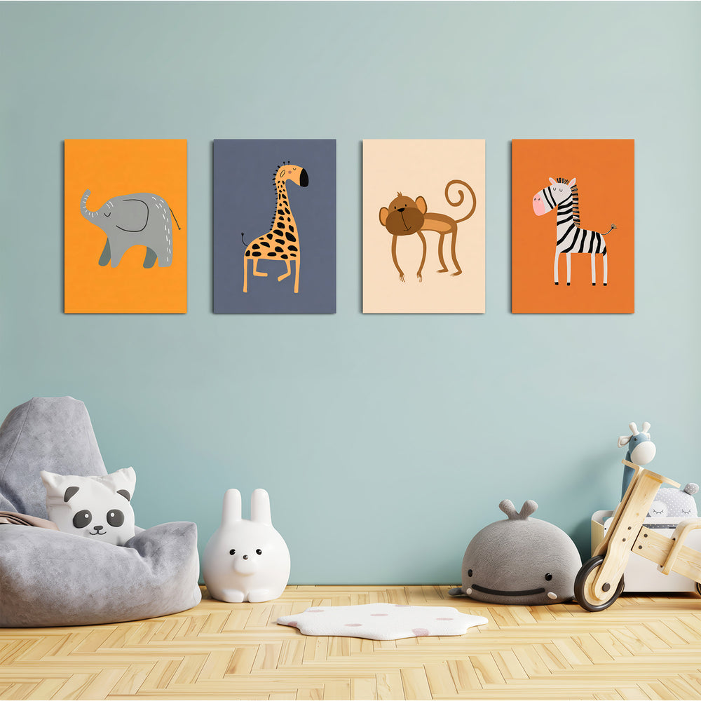 Safari Animals 4 Pieces Kids Metal Wall Art.