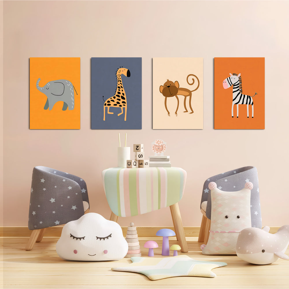 Safari Animals 4 Pieces Kids Metal Wall Art.