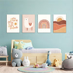 Boho Sunshine Llama 4 Pieces Kids Metal Wall Art.
