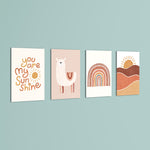 Boho Sunshine Llama 4 Pieces Kids Metal Wall Art.