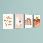 Boho Sunshine Llama 4 Pieces Kids Metal Wall Art.