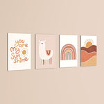 Boho Sunshine Llama 4 Pieces Kids Metal Wall Art.