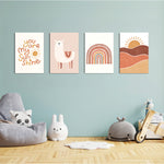 Boho Sunshine Llama 4 Pieces Kids Metal Wall Art.