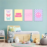 Pastel Preppy Shine Bright 4 Pieces Kids Metal Wall Art.