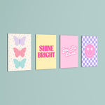 Pastel Preppy Shine Bright 4 Pieces Kids Metal Wall Art.