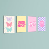 Pastel Preppy Shine Bright 4 Pieces Kids Metal Wall Art.