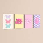 Pastel Preppy Shine Bright 4 Pieces Kids Metal Wall Art.