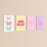 Pastel Preppy Shine Bright 4 Pieces Kids Metal Wall Art.