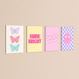 Pastel Preppy Shine Bright 4 Pieces Kids Metal Wall Art.