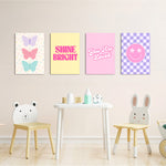 Pastel Preppy Shine Bright 4 Pieces Kids Metal Wall Art.