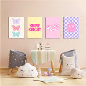 Pastel Preppy Shine Bright 4 Pieces Kids Metal Wall Art.