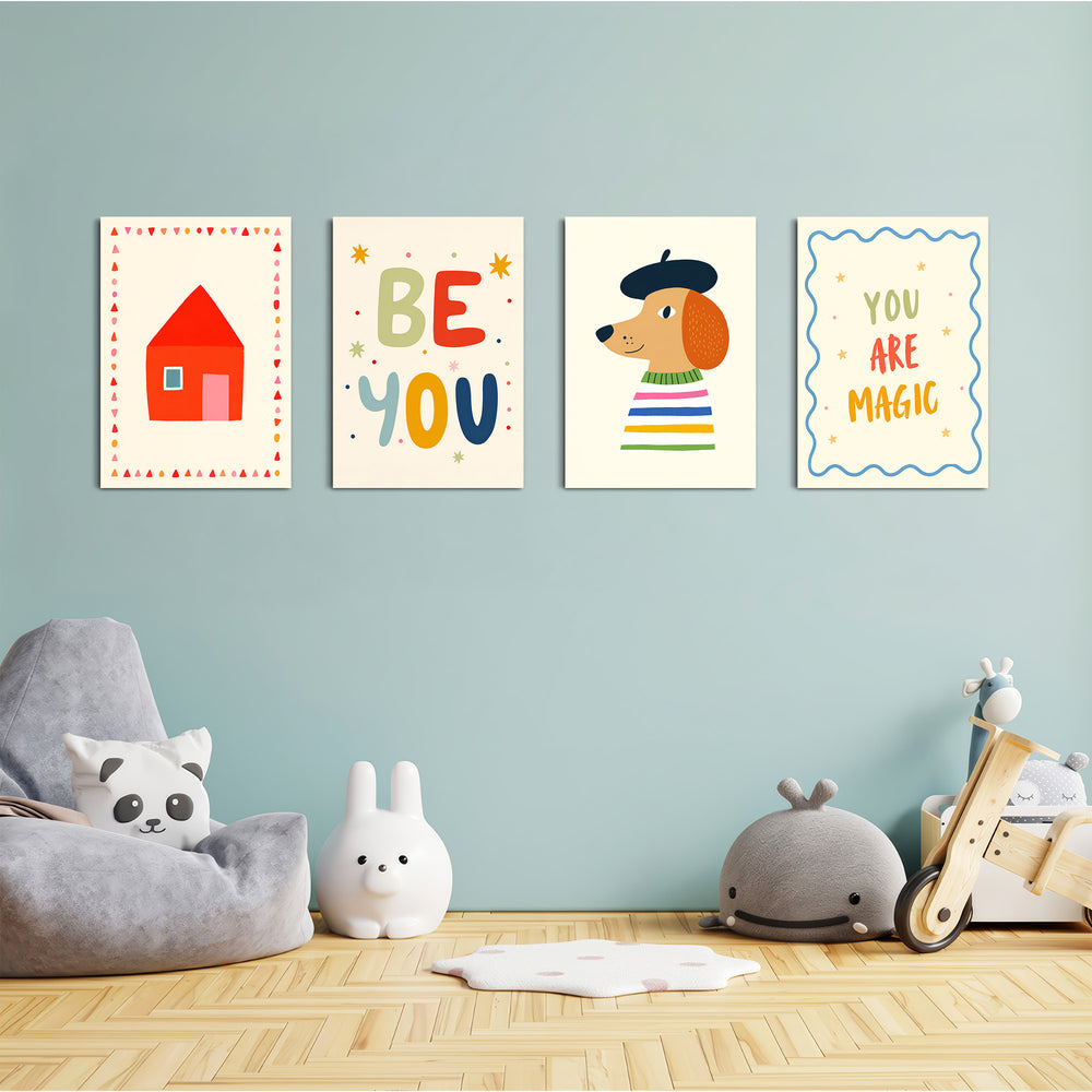 Be You Whimsical House 4 Pieces Kids Metal Wall Art.