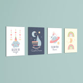Believe In Magic Dreamy Nursery 4 Pieces Kids Metal Wall Art.