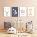Believe In Magic Dreamy Nursery 4 Pieces Kids Metal Wall Art.