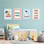Skater Dogs Cool Kids 4 Pieces Kids Metal Wall Art.