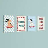 Skater Dogs Cool Kids 4 Pieces Kids Metal Wall Art.