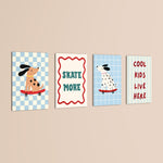 Skater Dogs Cool Kids 4 Pieces Kids Metal Wall Art.
