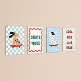 Skater Dogs Cool Kids 4 Pieces Kids Metal Wall Art.