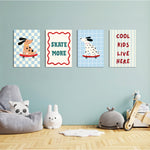 Skater Dogs Cool Kids 4 Pieces Kids Metal Wall Art.