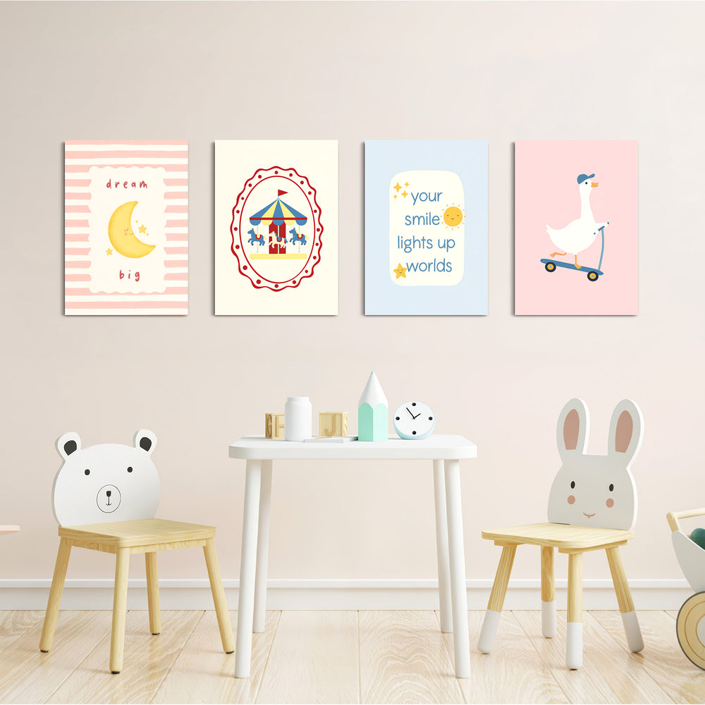 Dream Big Carousel Goose 4 Pieces Kids Metal Wall Art.