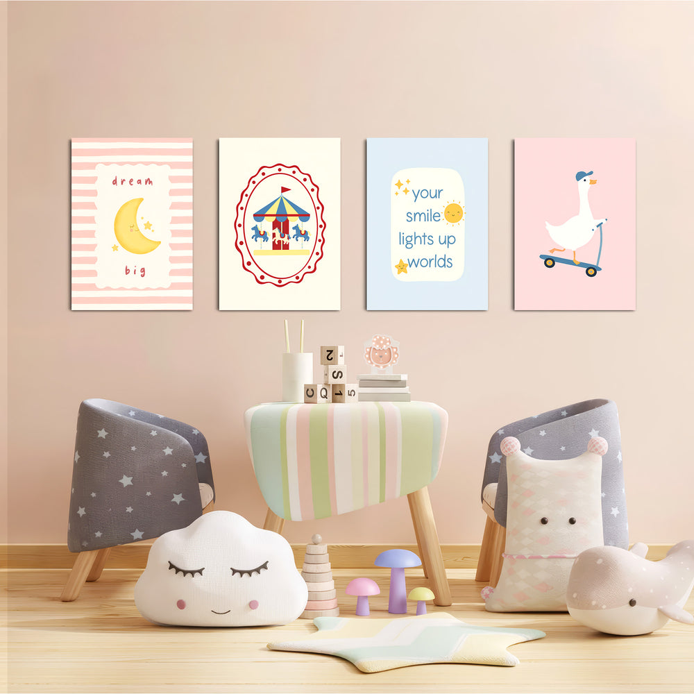 Dream Big Carousel Goose 4 Pieces Kids Metal Wall Art.