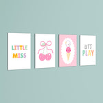Little Miss Cherry Sweet 4 Pieces Kids Metal Wall Art.
