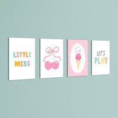 Little Miss Cherry Sweet 4 Pieces Kids Metal Wall Art.