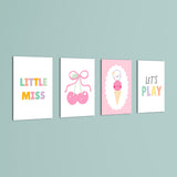 Little Miss Cherry Sweet 4 Pieces Kids Metal Wall Art.