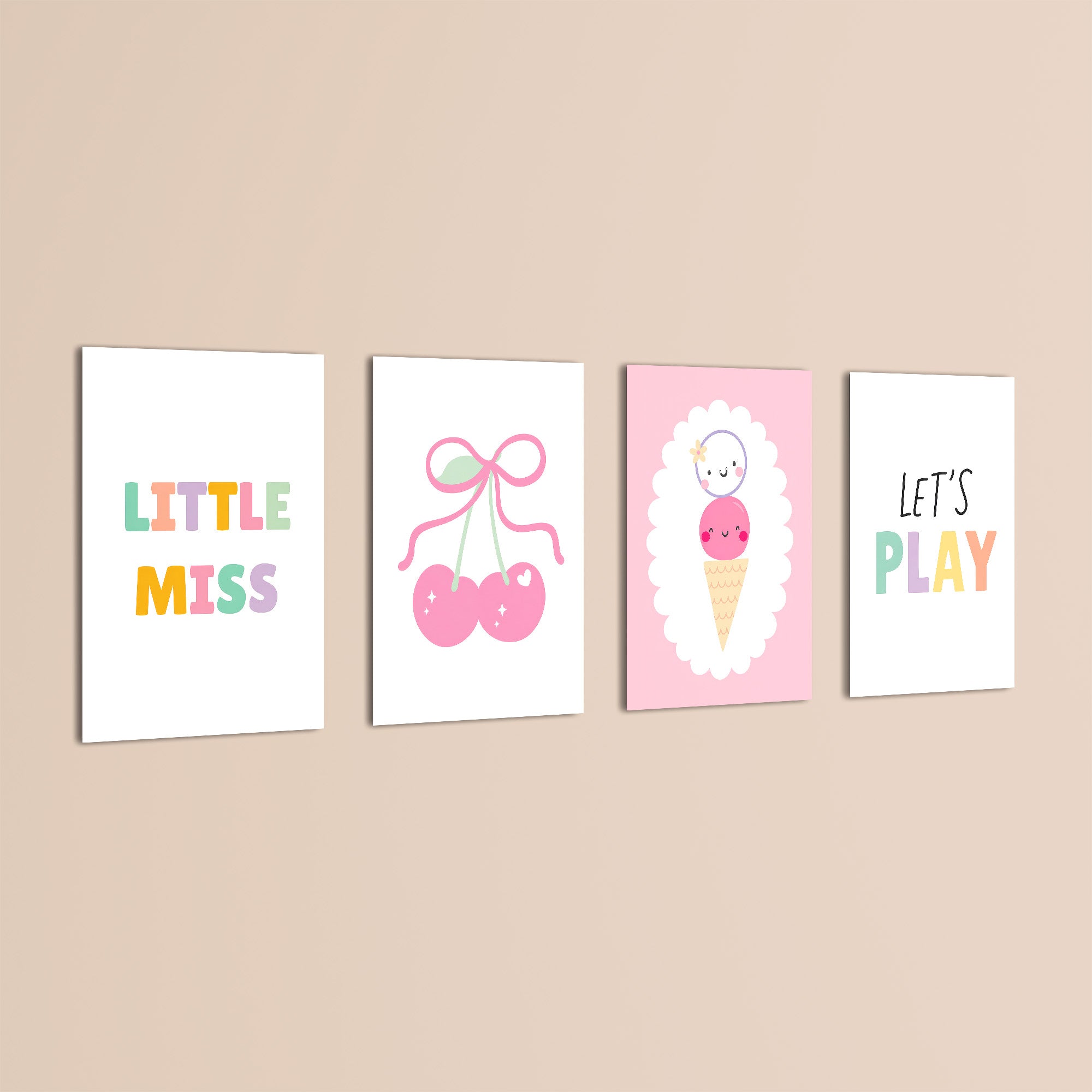 Little Miss Cherry Sweet 4 Pieces Kids Metal Wall Art.