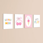 Little Miss Cherry Sweet 4 Pieces Kids Metal Wall Art.